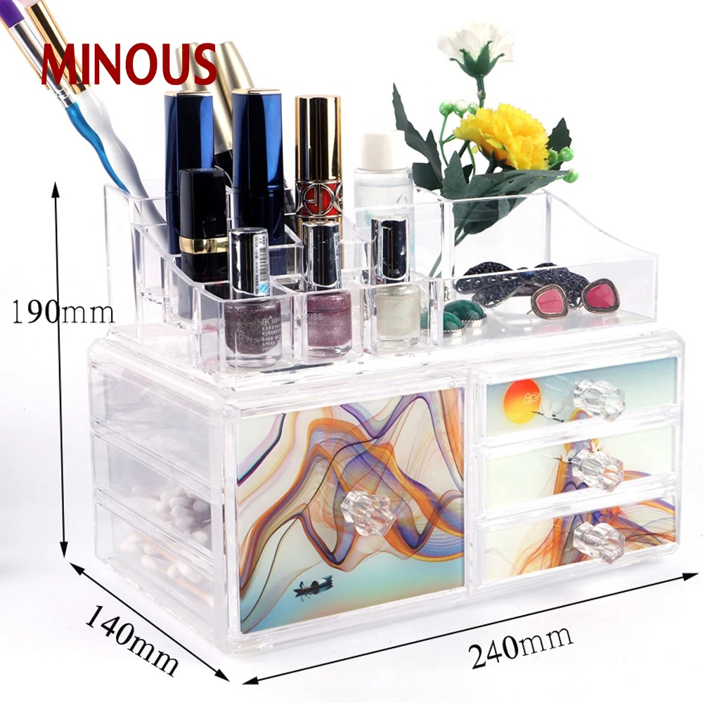 Custom Clear Acrylic Cosmetic Storage Box With Four Drawers 4