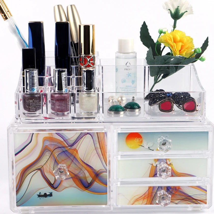 Custom Clear Acrylic Cosmetic Storage Box With Four Drawers