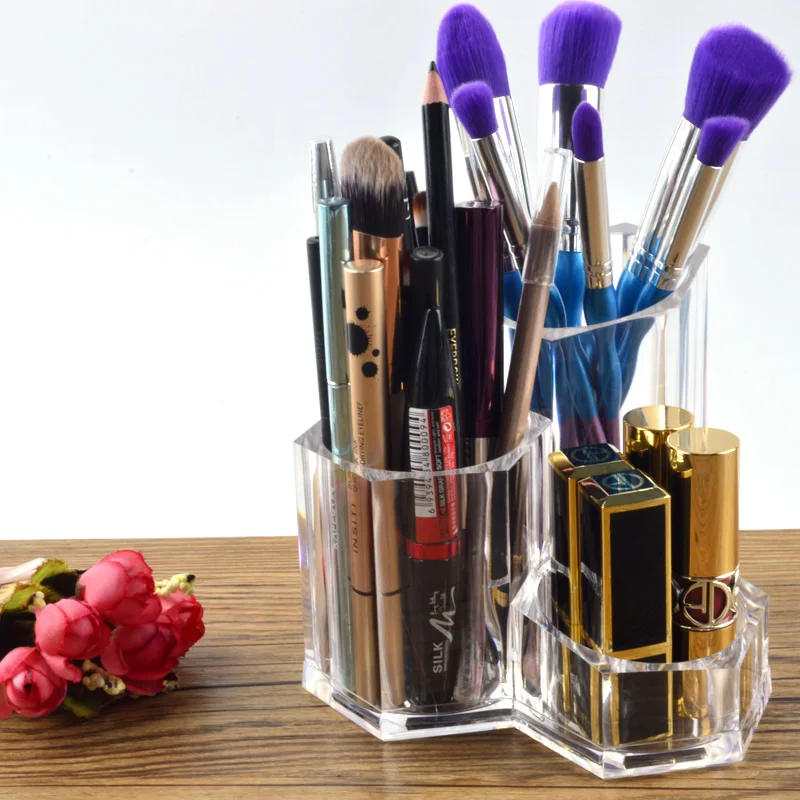 Multifunction Clear Acrylic Makeup Brush holder with Three Lattice