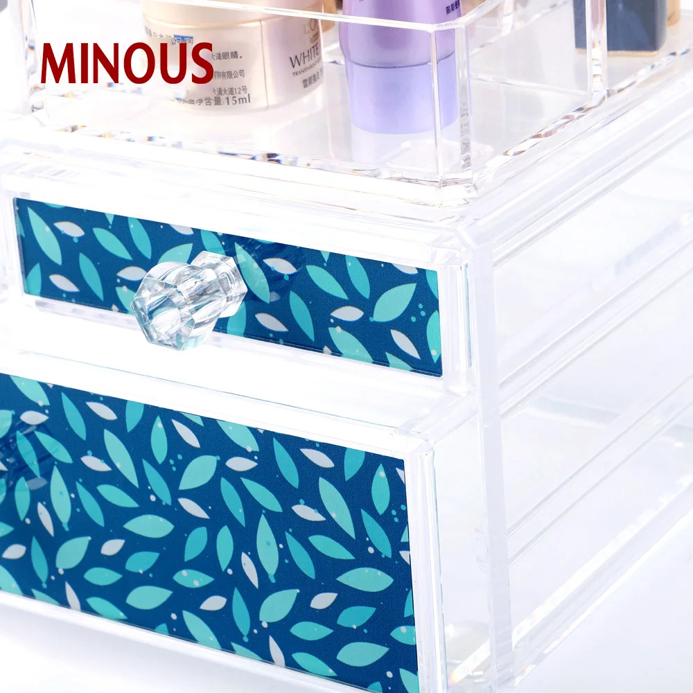New Design Blue Clear Acrylic Cosmetic display stand With Drawer 6