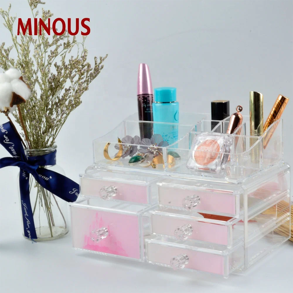 China Wholesale Clear Acrylic Makeup Storage Box With 5 Drawers 6
