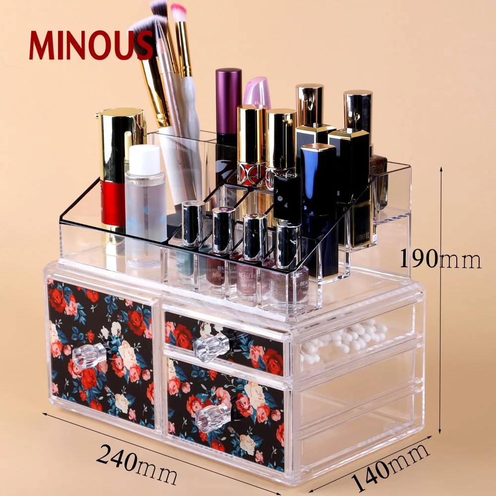 Beautiful style multi purpose acrylic makeup storage box with 3 drawers 2