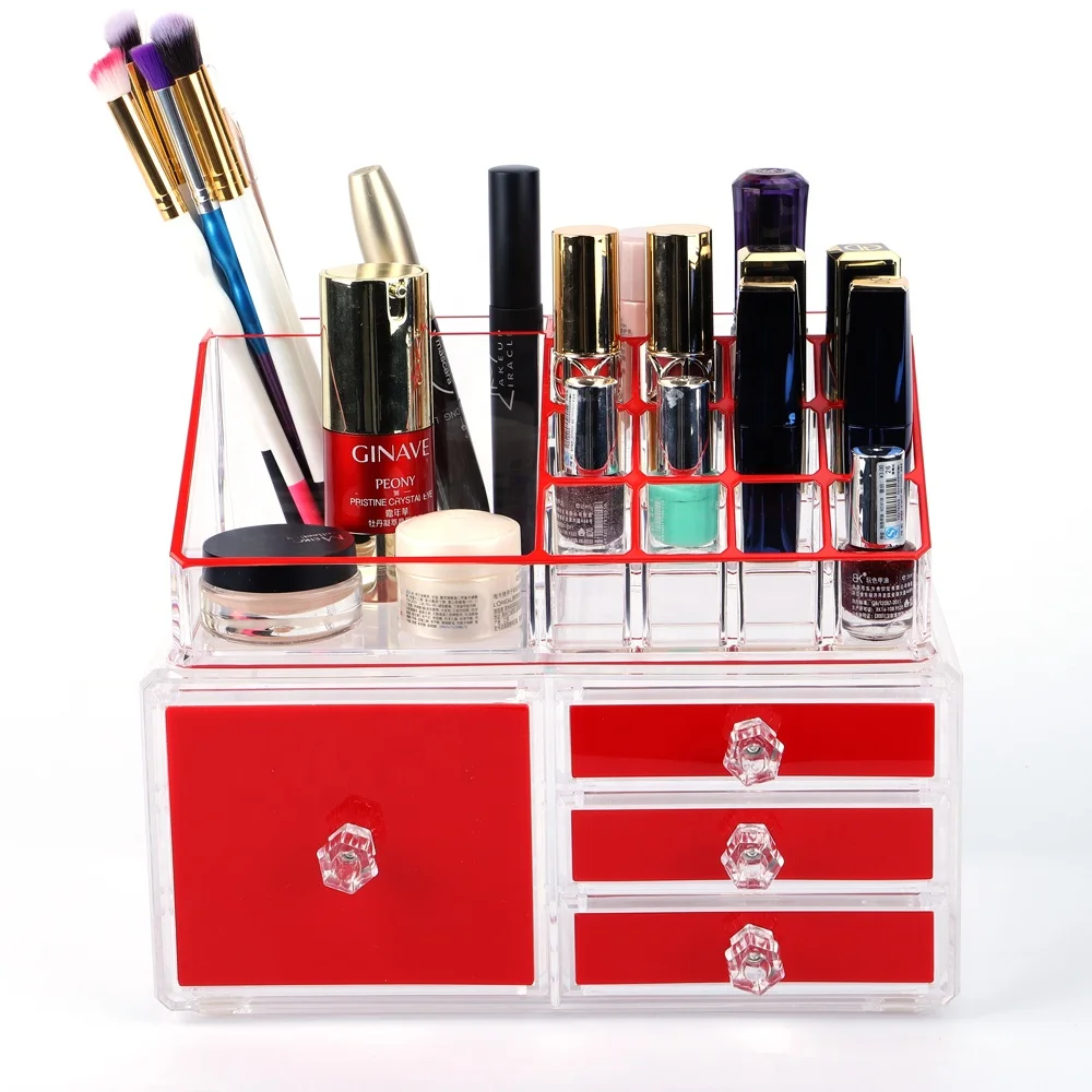High-End-Design-Red-Clear-acrylic-makeup