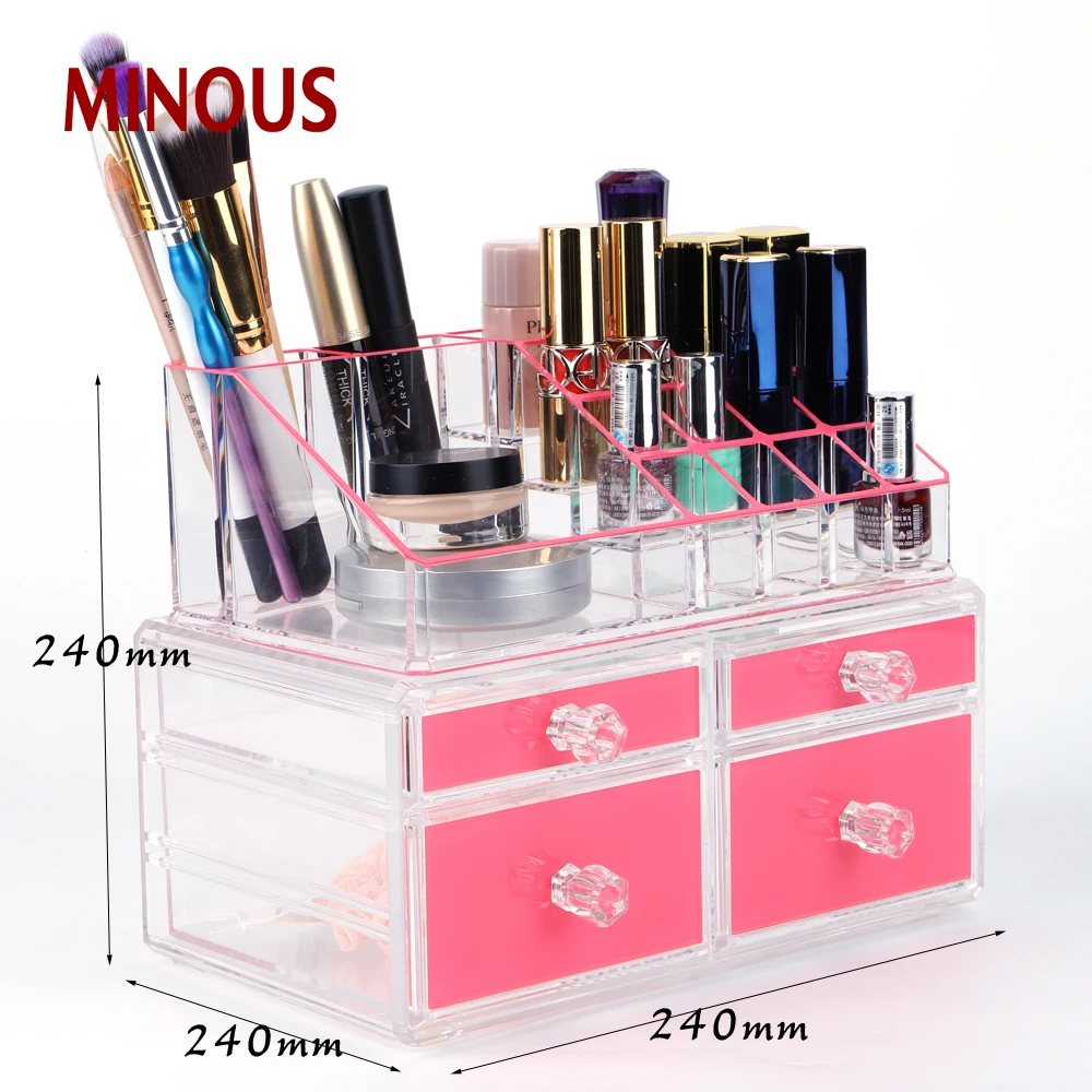 wholesale pink clear acrylic Cosmetic box with 4 drawers 4