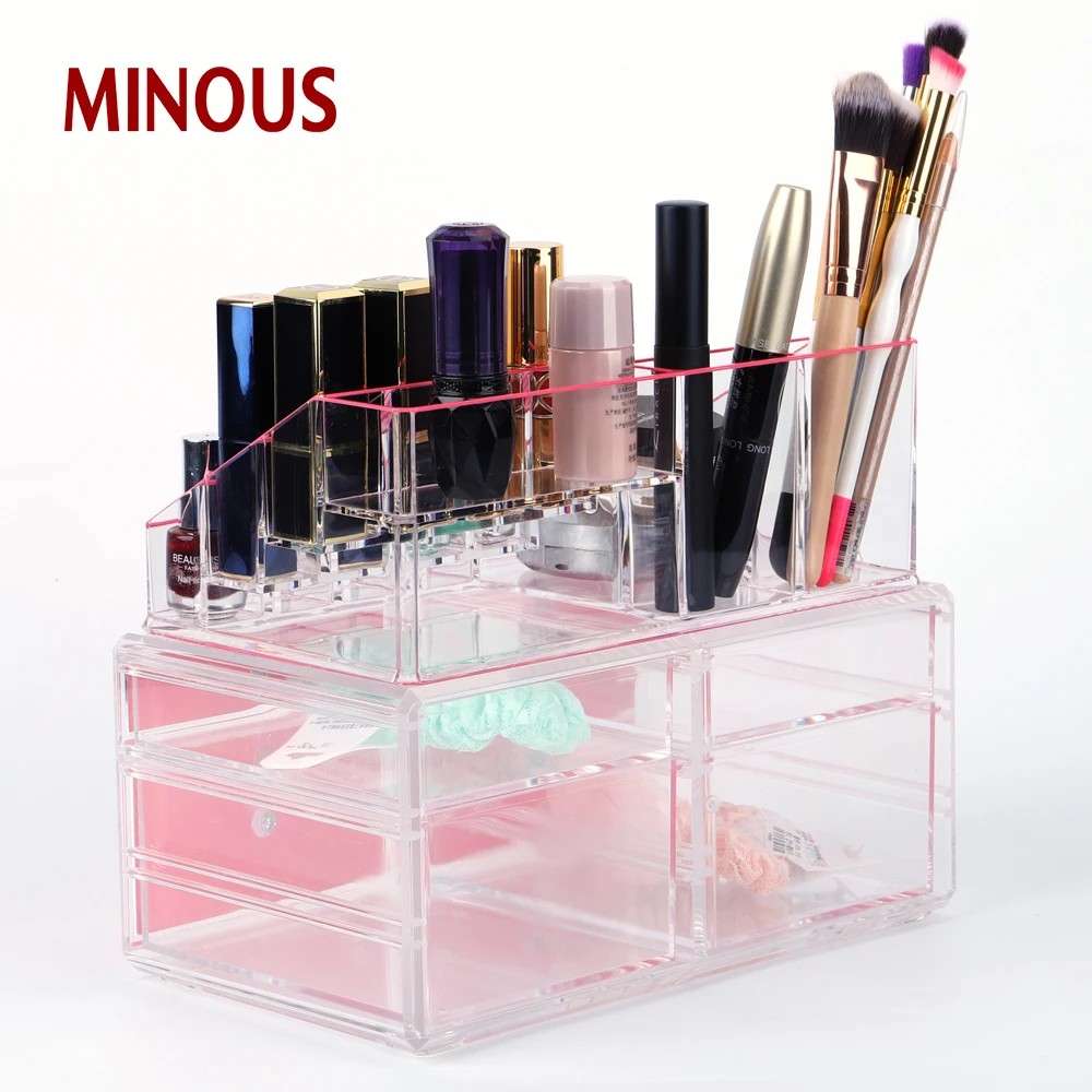wholesale pink clear acrylic Cosmetic box with 4 drawers 6