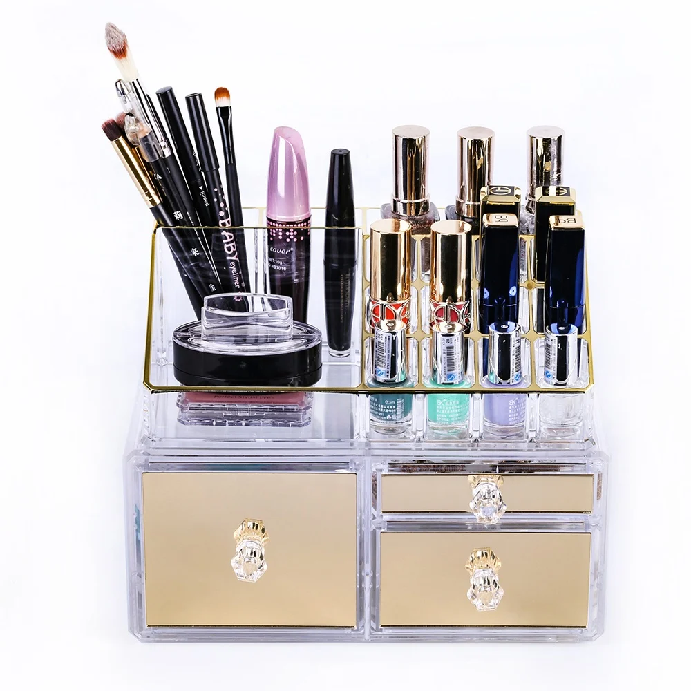 High-quality-golden-clear-acrylic-Cosmetic-box