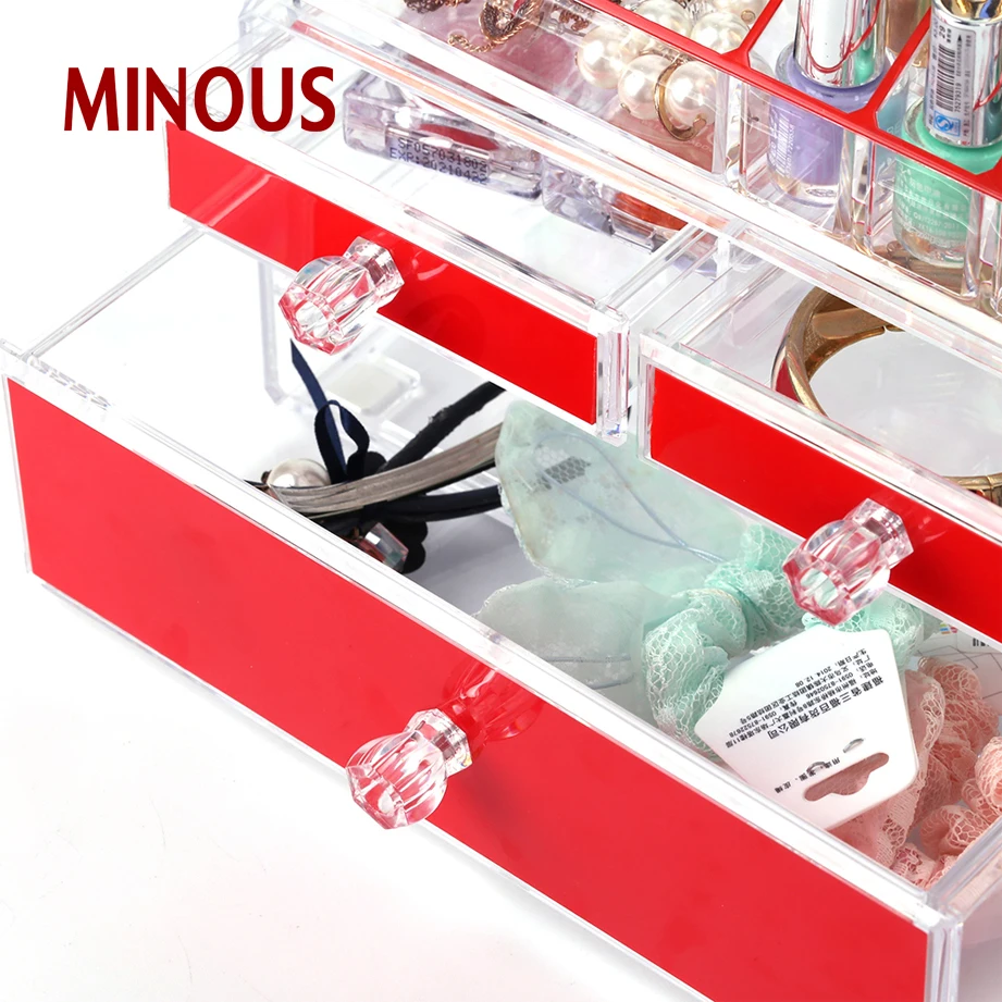 China manufacture red acrylic makeup storage box cosmetic brush holder lipstick holder 6