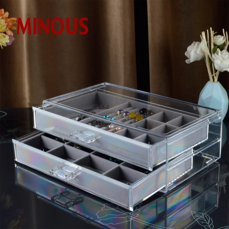 Acrylic Jewelry Storage Box With Two Drawers XZC-210 Details 2