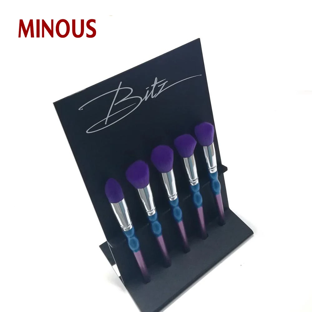 Custom Countertop T-Shape black acrylic makeup brushes display 2