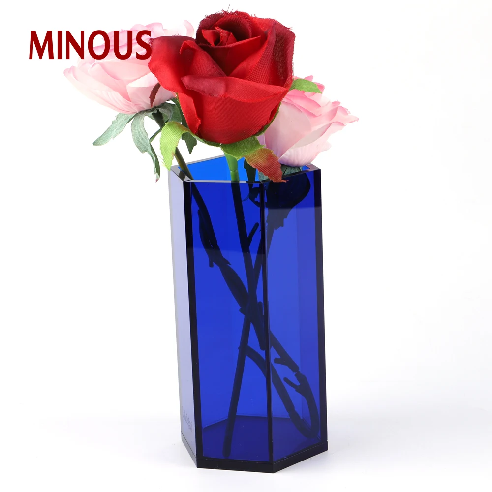 China Manufacture Desktop Hexagon Luxury Blue Acrylic Flower Box 7