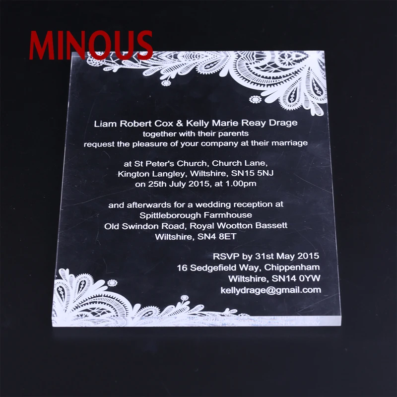 China manufacture custom square acrylic wedding invitation car 6