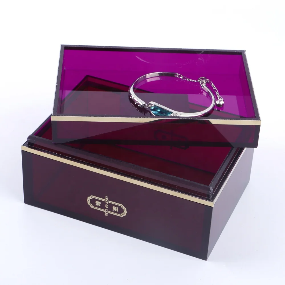 China manufacture high-end purple acrylic jewelry box with lid