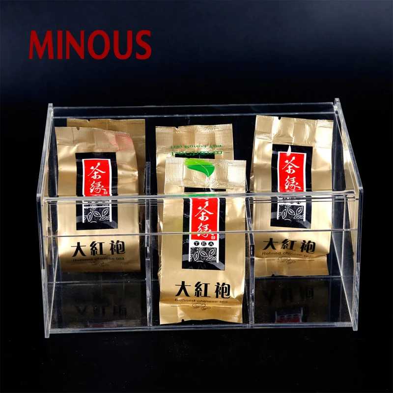 High quality square clear acrylic tea storage box with lid for shop 2