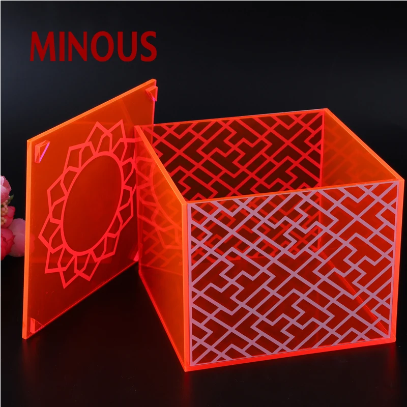 Hot sale square orange acrylic storage box with lid for display 4