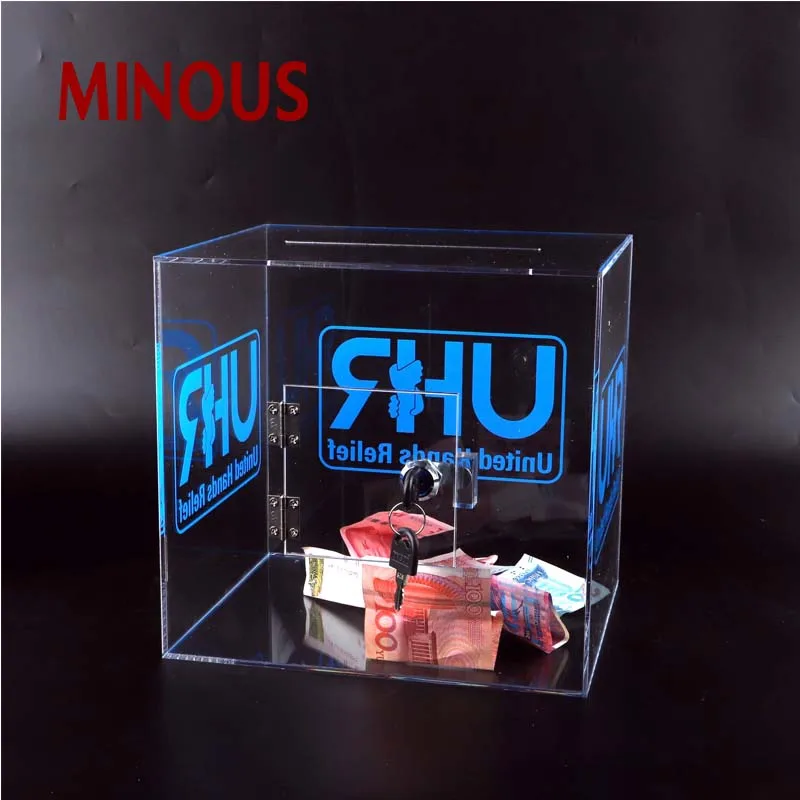 customized square clear acrylic storage box for charity 6