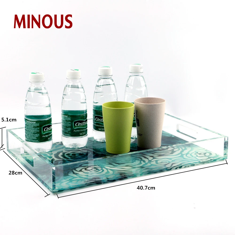 Hot Sale RECTANGLE Blue Clear Acrylic Food Serving Tray 2