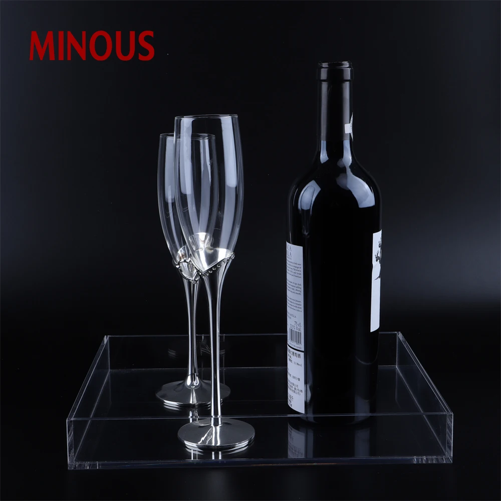 Fashionable Square Clear Acrylic Wine Cup Serving Tray 5