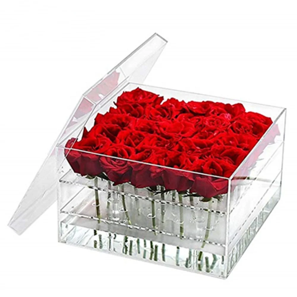 Custom Square Acrylic Flower Box For Roses Packaging