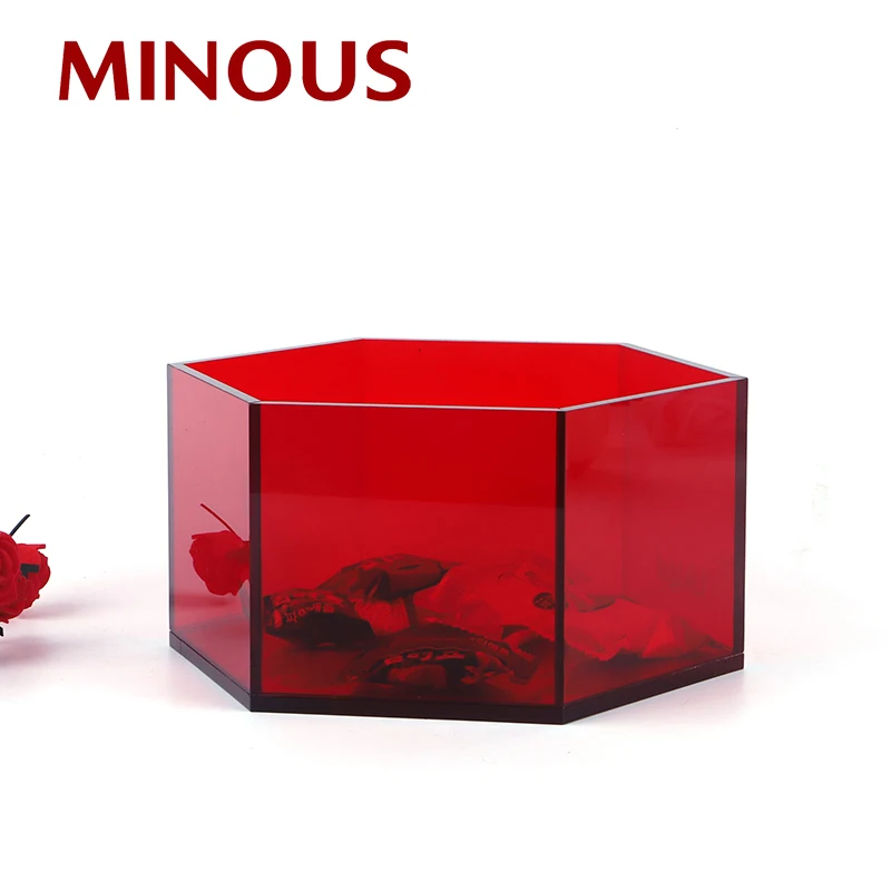 Manufacture Red Hexagon Acrylic Flower Display Stand 3