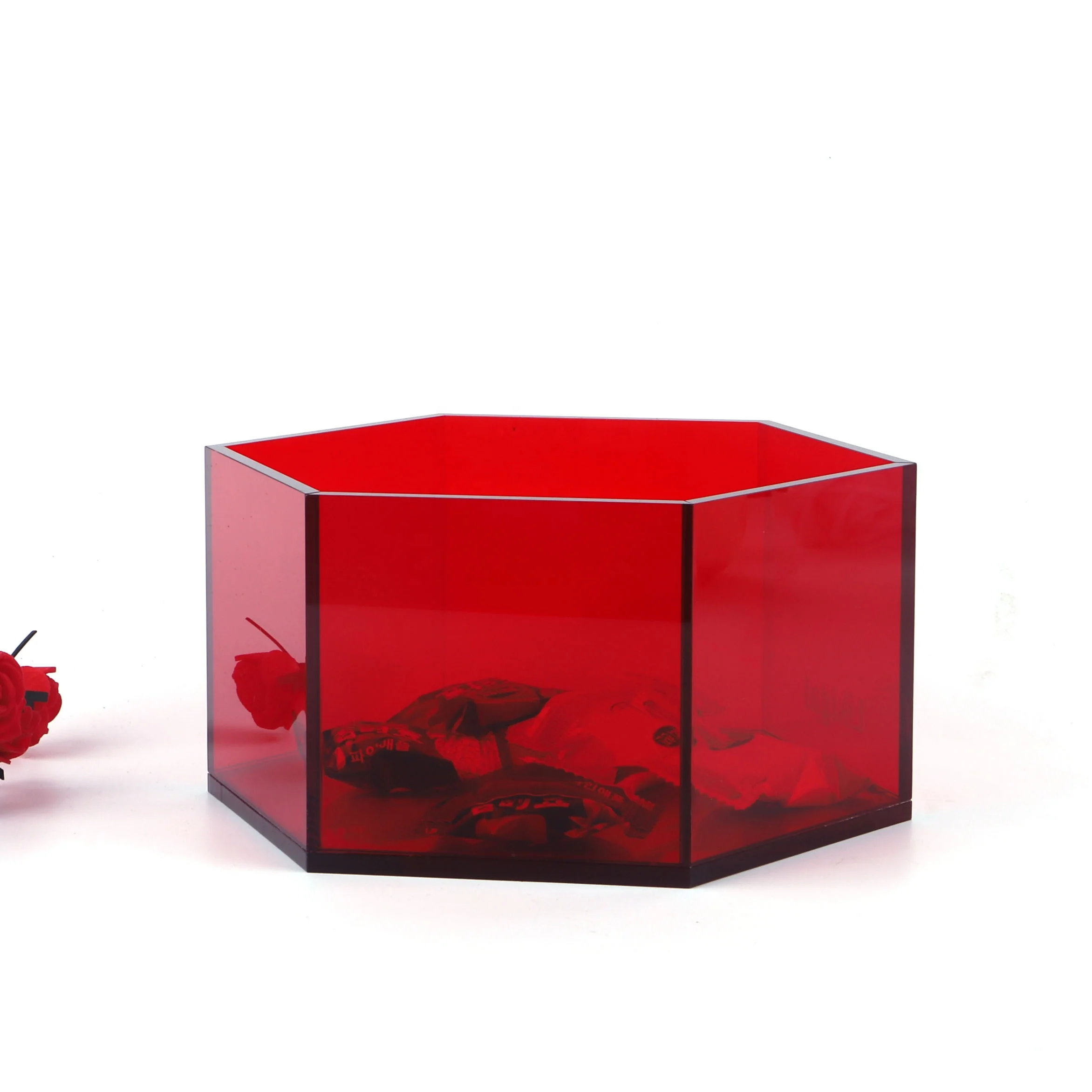 Manufacture Red Hexagon Acrylic Flower Display Stand