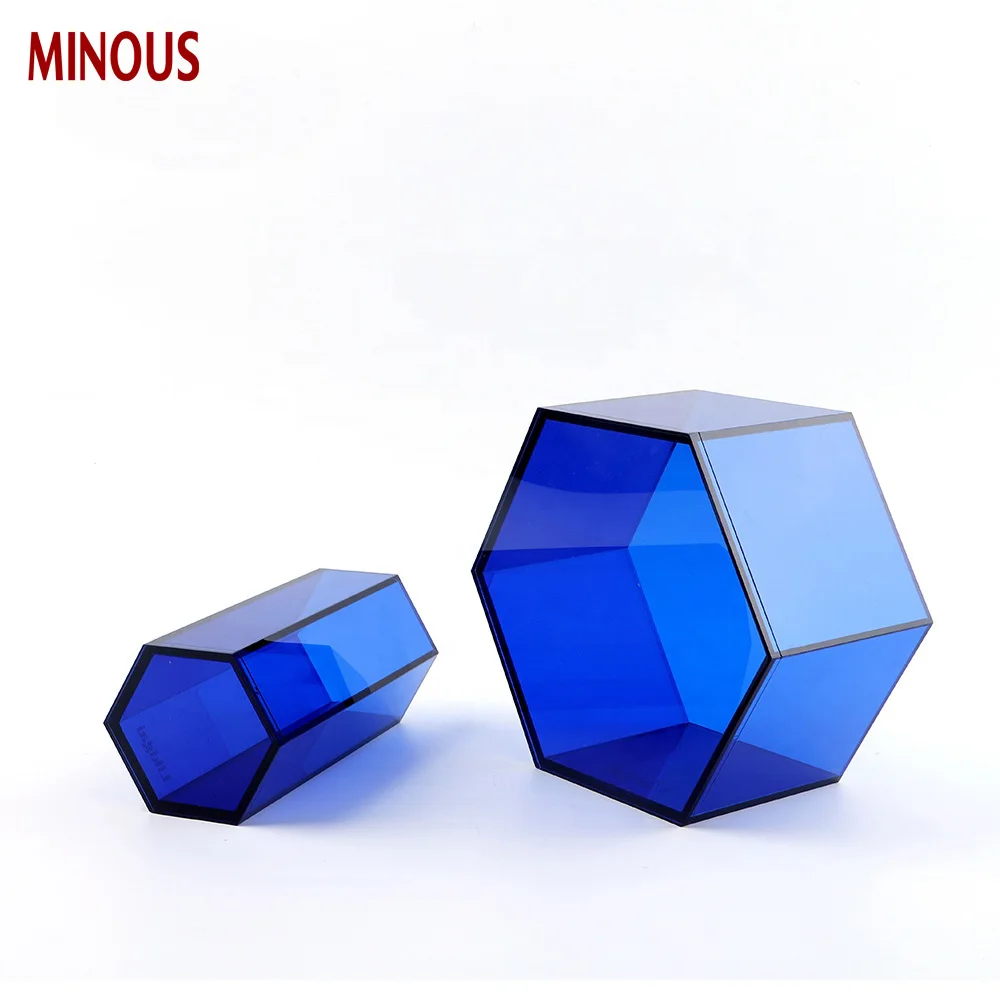 New design Blue Hexagon Acrylic Flower Box 2