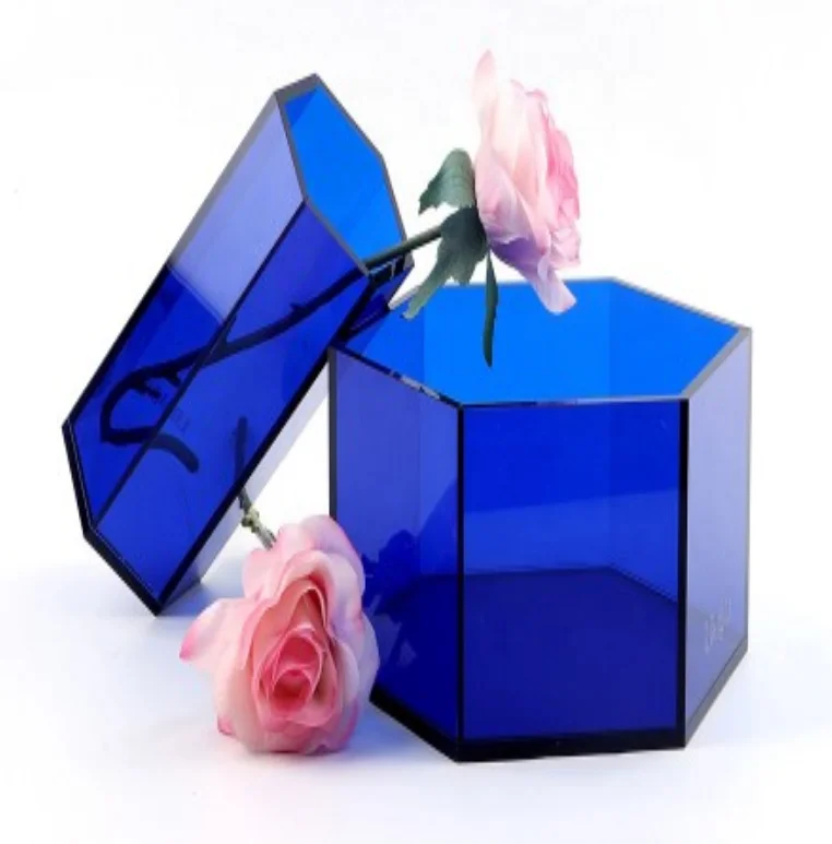 New design Blue Hexagon Acrylic Flower Box