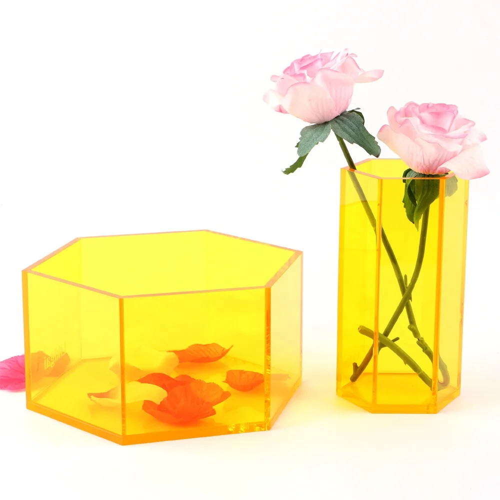 Idea Goods Hexagon Yellow Acrylic Flower Box