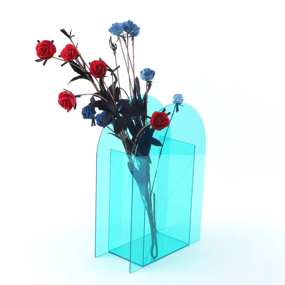 custom new design blue acrylic flower holder for display stand