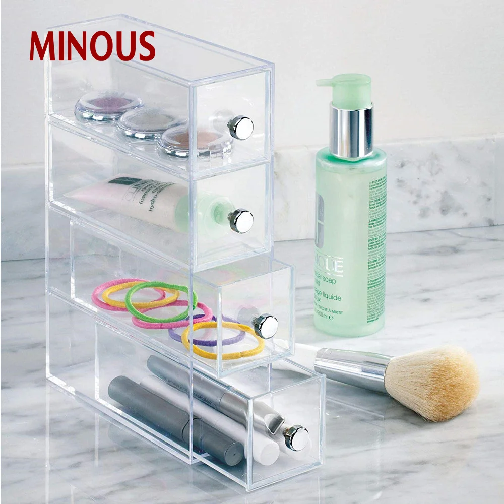 Custom High-End Clear Acrylic Makeup Storage Box with Four Drawers 2