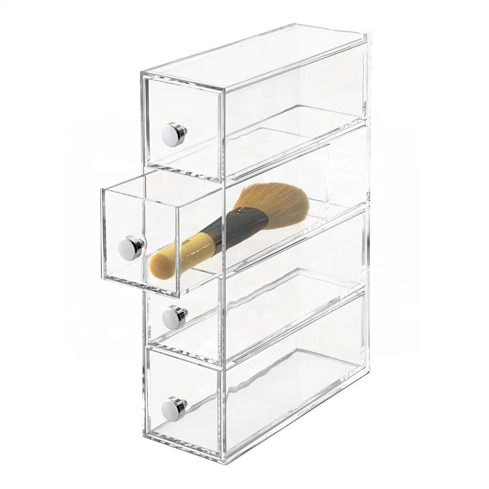 Custom High-End Clear Acrylic Makeup Storage Box with Four Drawers