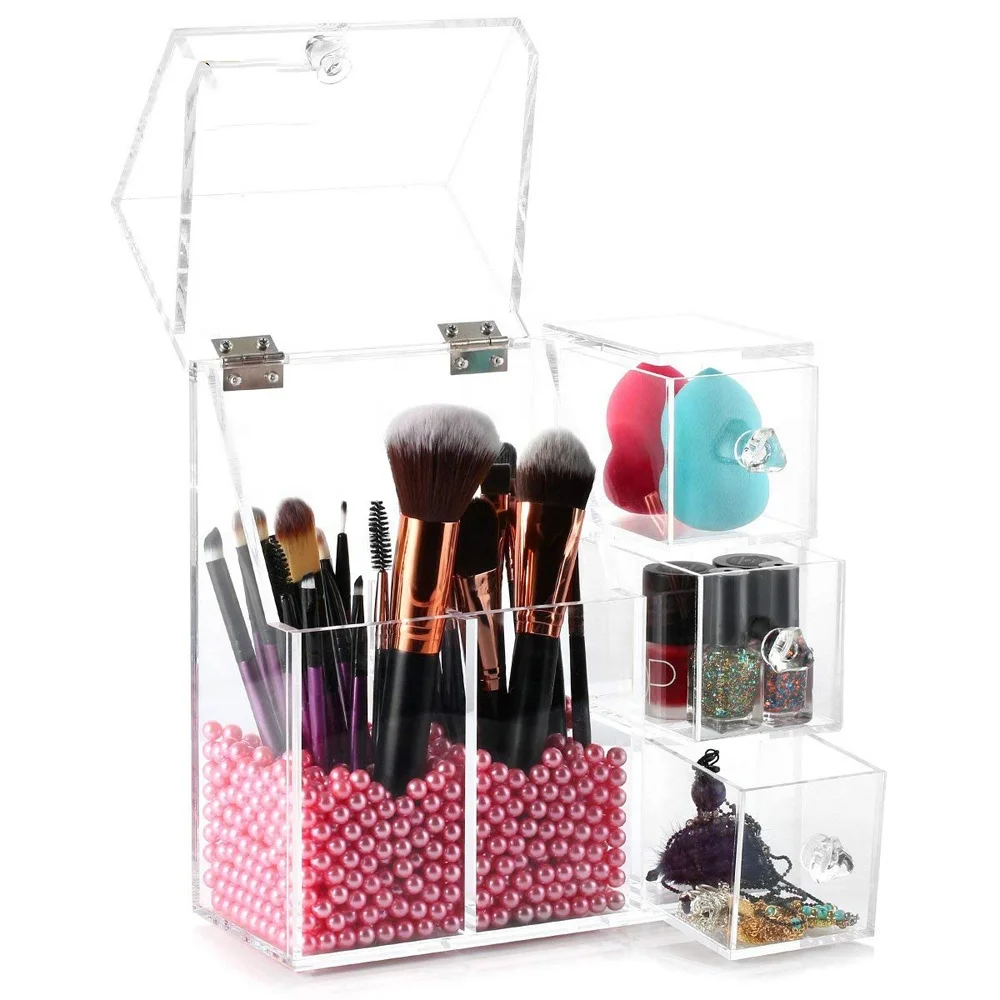 Custom Multifunction Clear Acrylic Makeup Storage Box Makeup brush box nail polish box