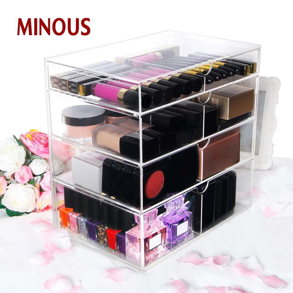 Wholesale Plastic Plexiglass clear acrylic cosmetics storage box with four drawers 2