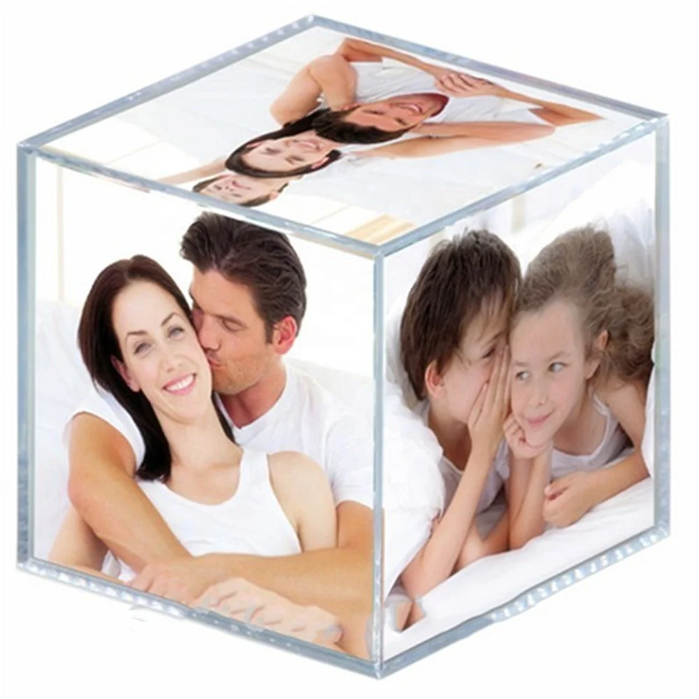 custom clear large six sides acrylic cube photo frame