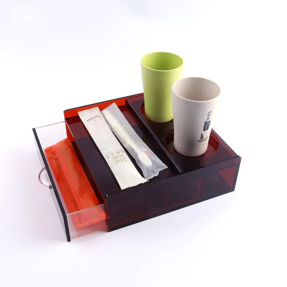 High Quality Acrylic cup holder hotel supplies Storage box with drawer for bathroom