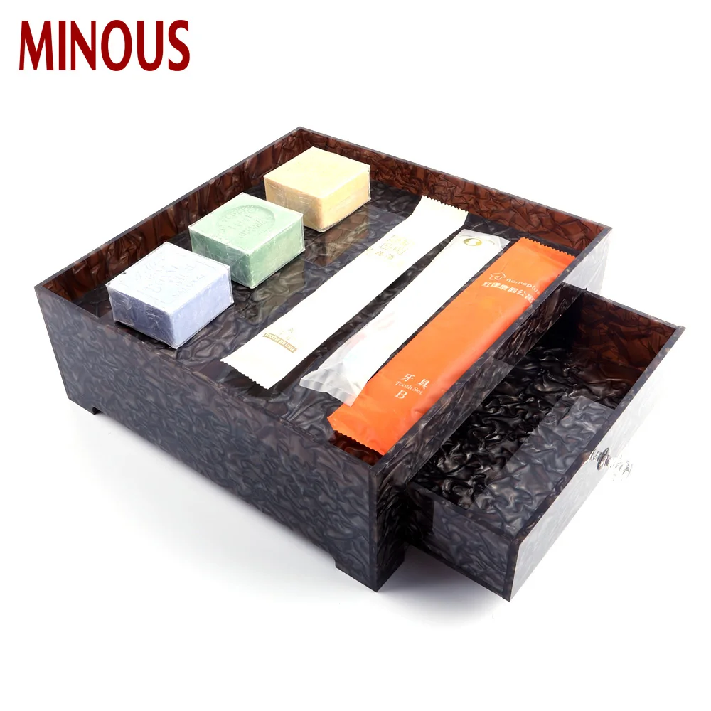 custom high quality acrylic bathroom storage box with drawer for hotel 3