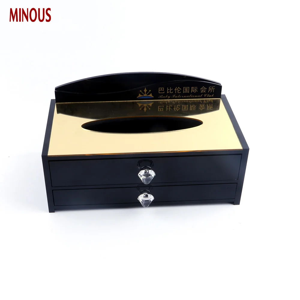 Custom Gold Mirror Acrylic tissue Storage Box With Drawer 2