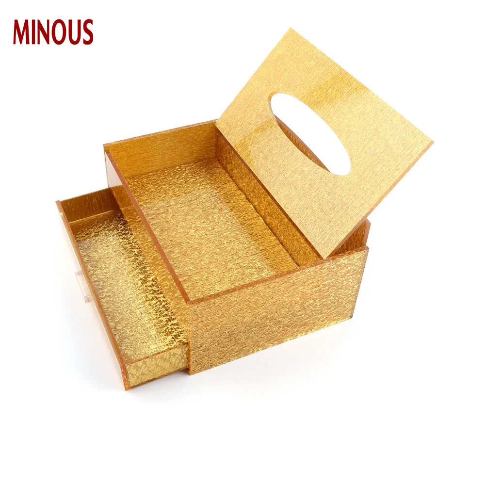 Custom Gold Acrylic Tissue Box With Drawer For Hotel KTV 6