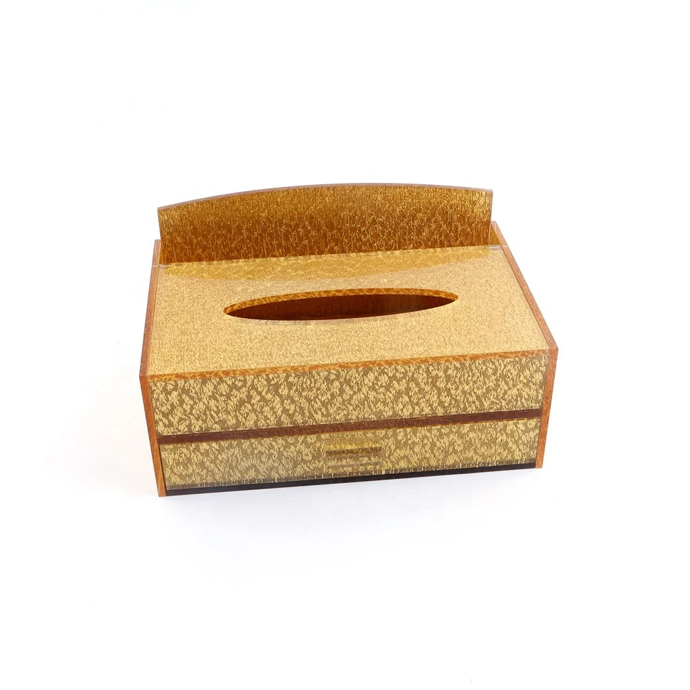 Custom Gold Acrylic Tissue Box With Drawer For Hotel KTV