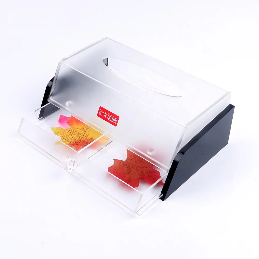 Frosted environmentally acrylic tissue storage box with two drawers