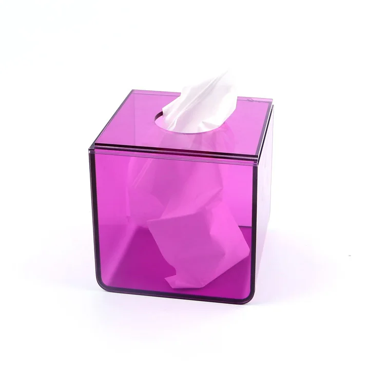 Imported Acrylic Purple square custom acrylic tissue box with lid