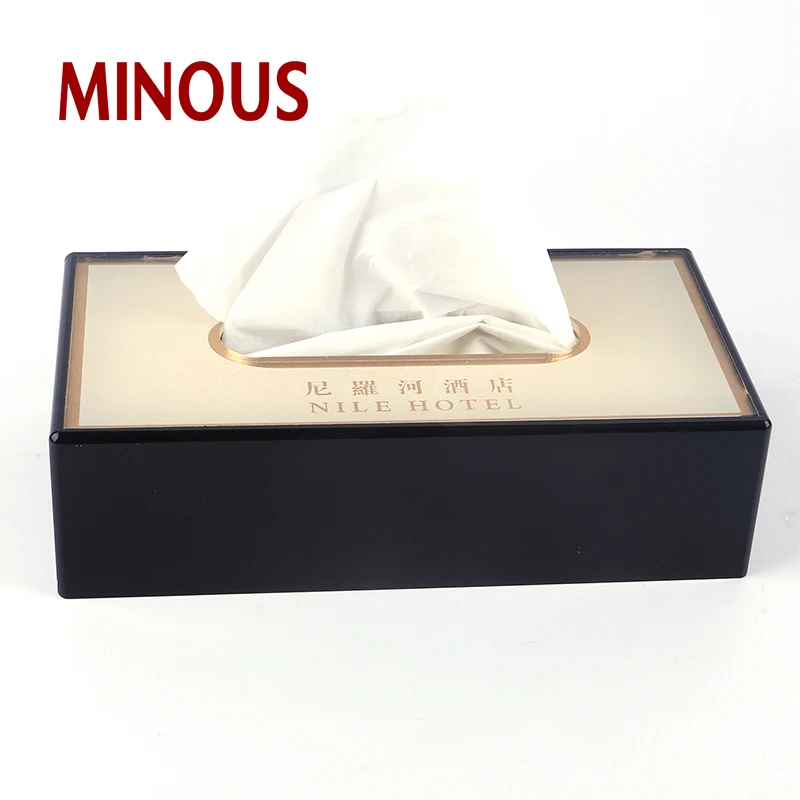wholesale square black acrylic tissur storage box with lid for hotel 4