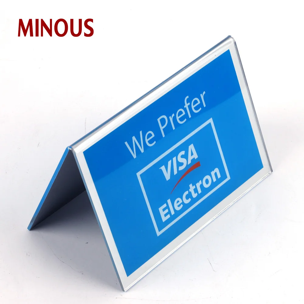 Laser Engraved V shape Acrylic Table Sign for visa electron 2