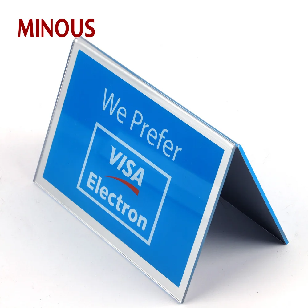 Laser Engraved V shape Acrylic Table Sign for visa electron 4