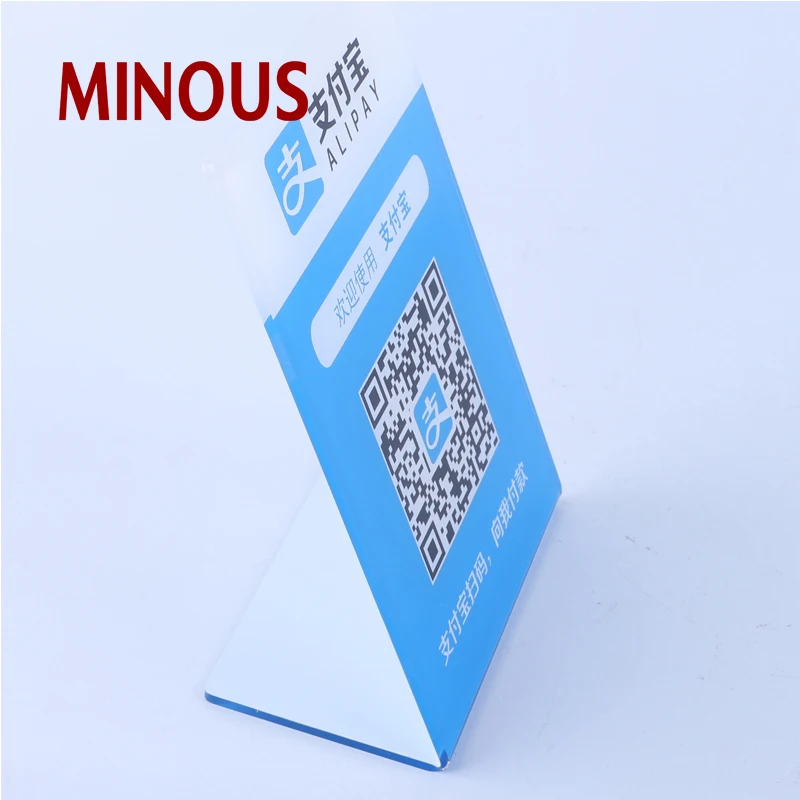 China manufacture desktop L-shape green acrylic wechat code sign 2