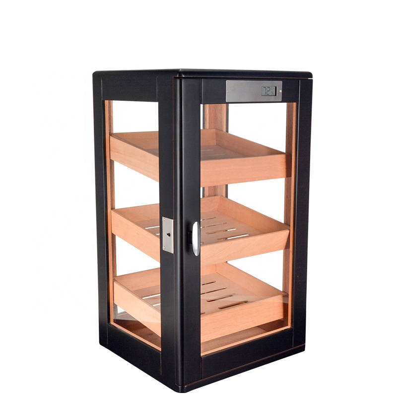 Single Door Black Mahogany Wooden Cigar Cabinet with Hygrometer