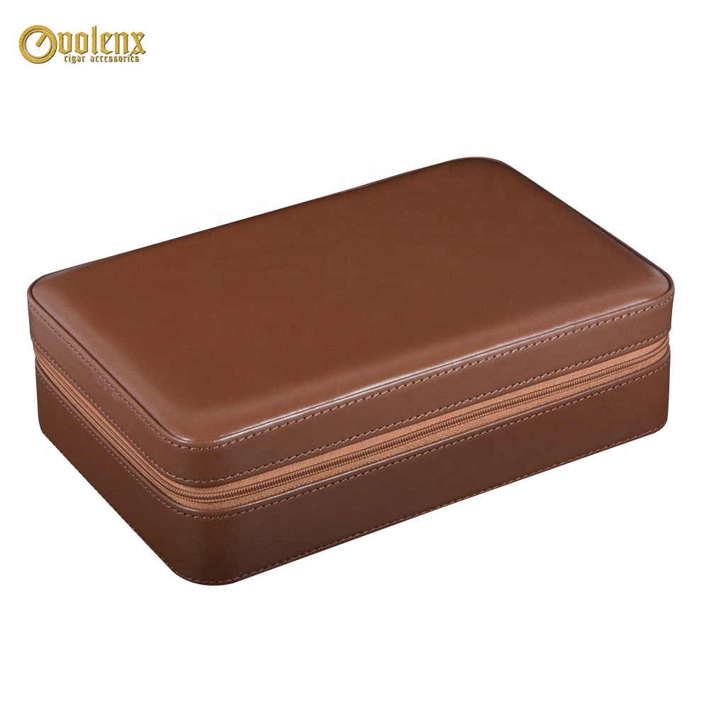 Portable 3CT Travel Brown PU Leather Cigar Case with Cutter