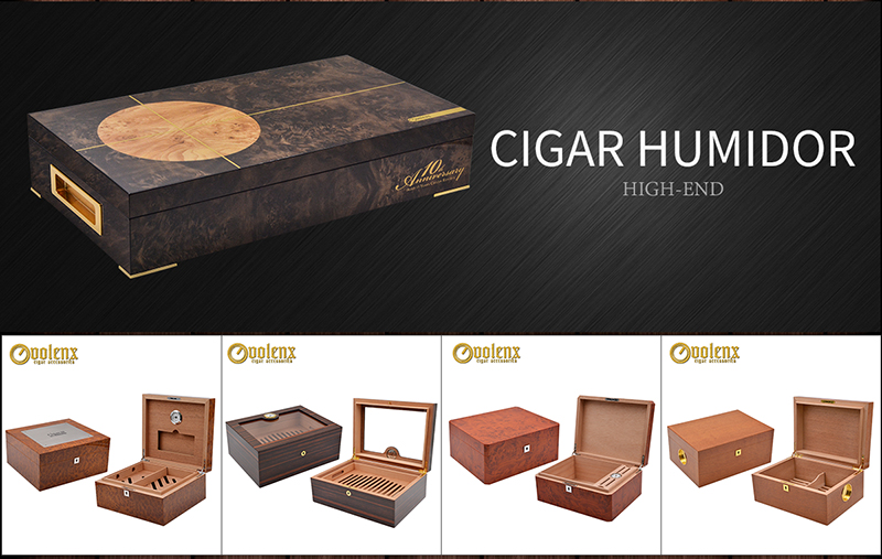 Hot Sale Luxury Carbon Fiber Wooden Cigar Humidor with Drawer 12
