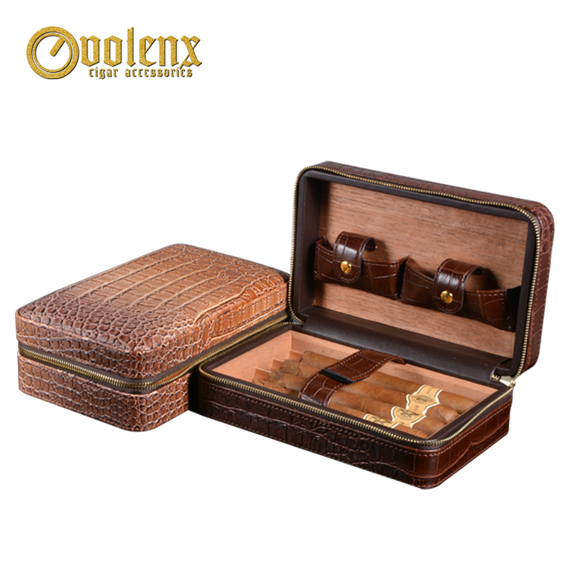 traval leather wooden cigar case