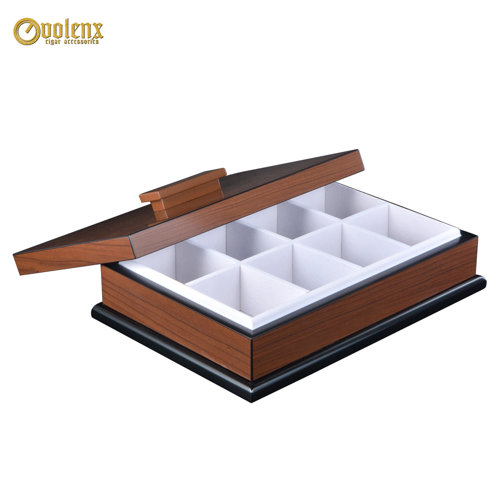 Custom Luxurious Black Wooden Tea Box With 12 Compartments 11