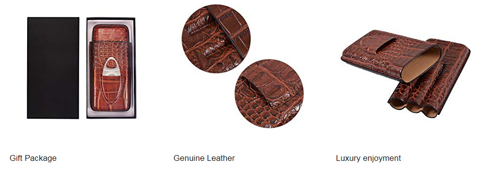 Wholesale Travel 3 Counts Portable Leather Cigar Case 4